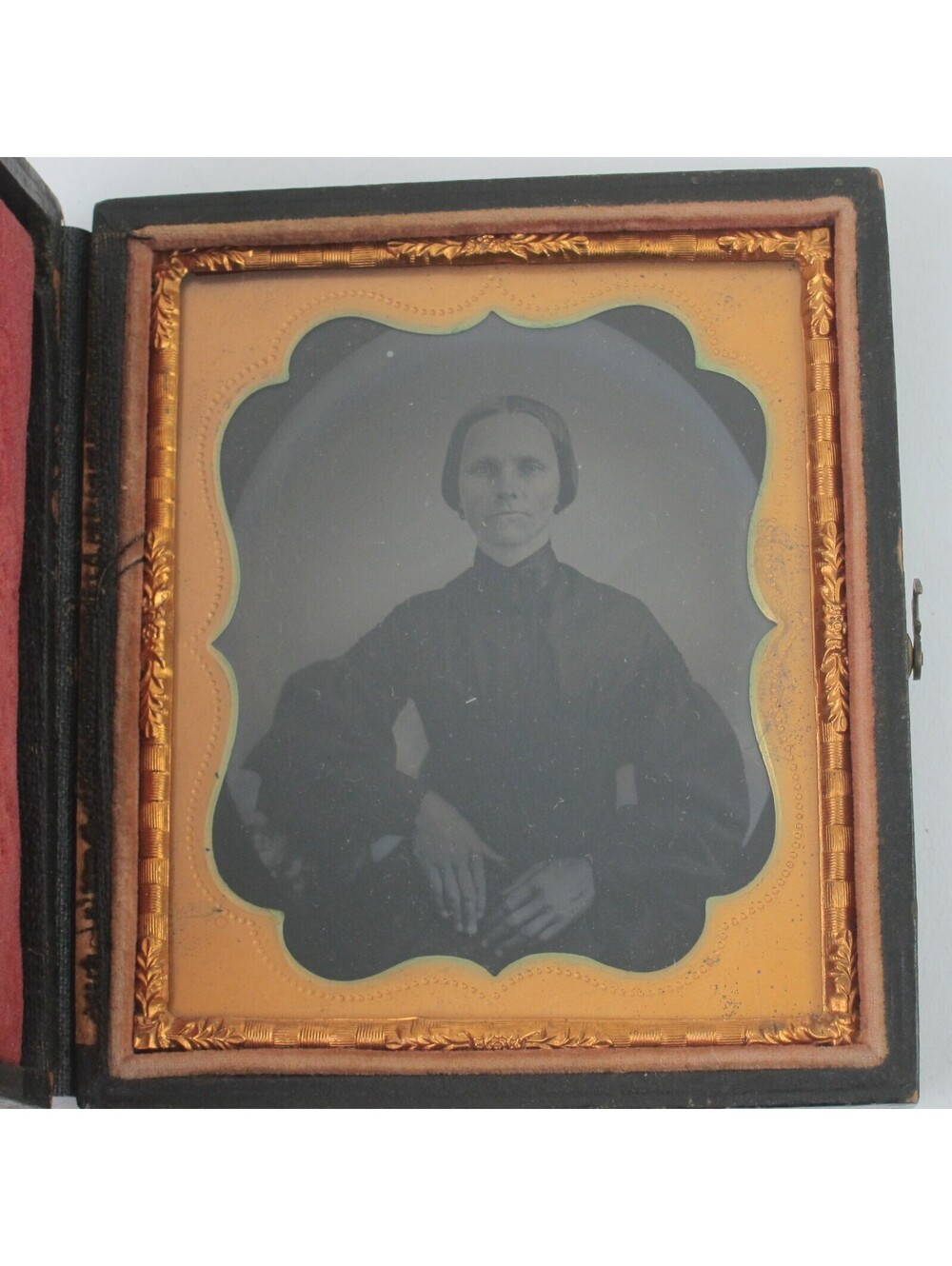 Tintype Photo Woman Civil War Era Dress in Case Neff's Melainotype Plate Antique